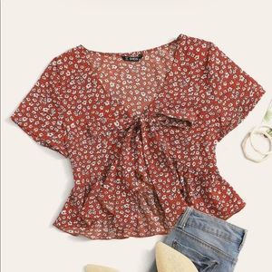 Red floral tie top